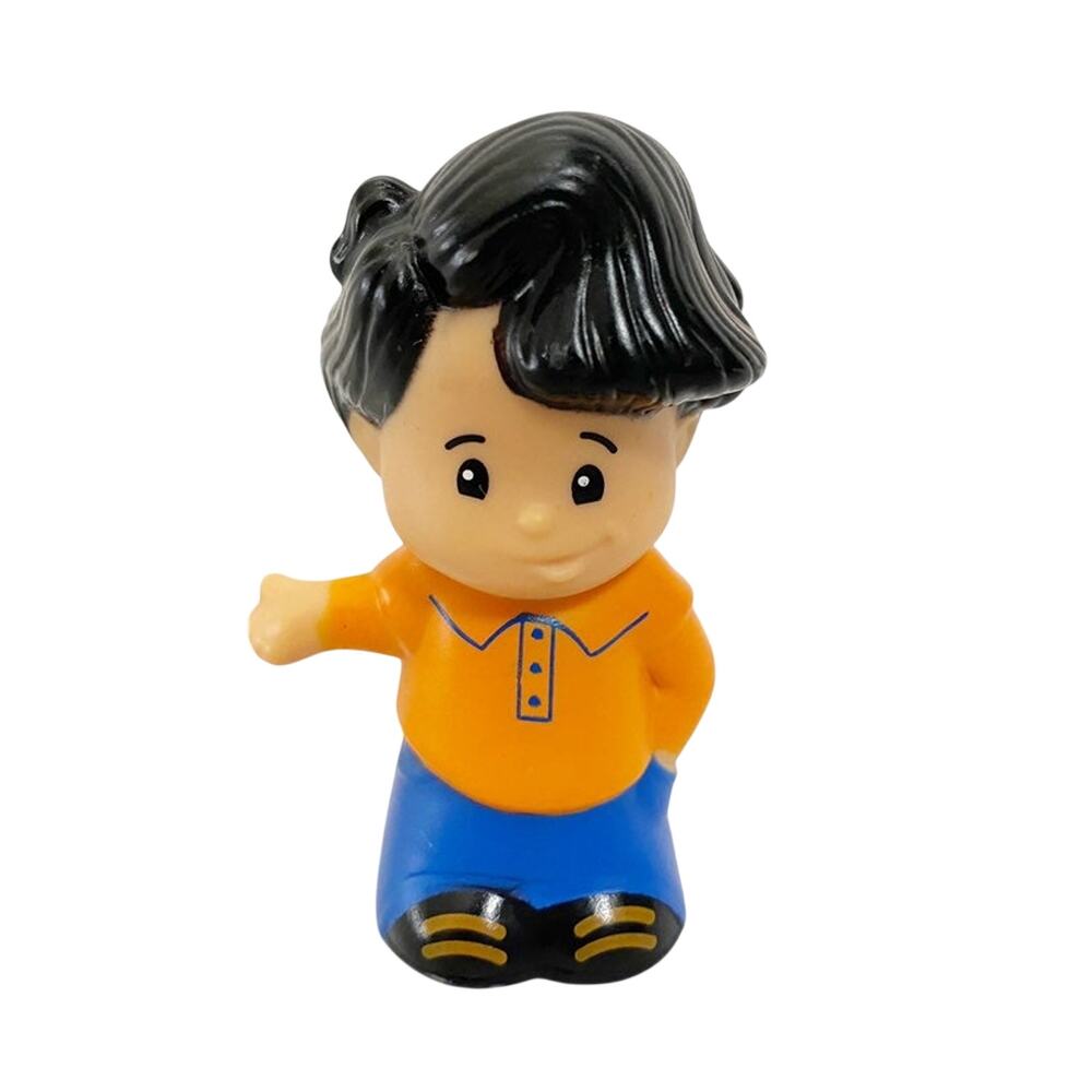 FISHER-PRICE LITTLE PEOPLE Black Hair Boy Orange Shirt Blue Pants Figure